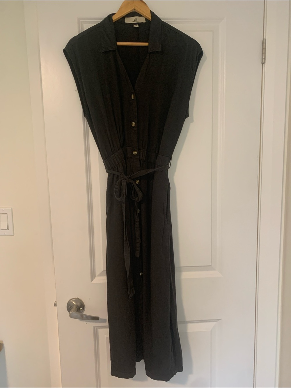 Thread & Supply Grey Sleeveless Maxi Shirt Dress with Waist Tie